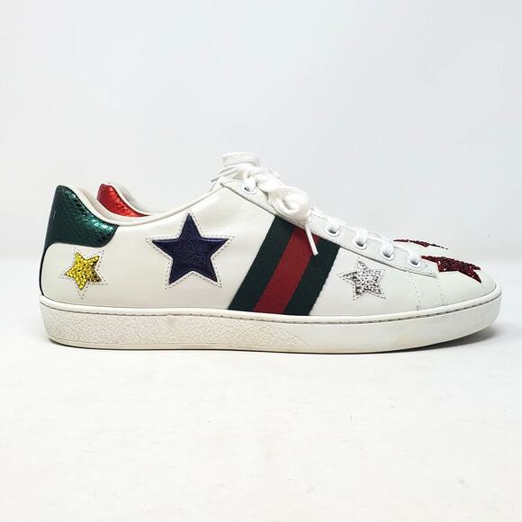 Custom Gucci Swarovski Crystal Ace Metallic Star Sneakers Leather 454562 Size 39 - Picture 5 of 16